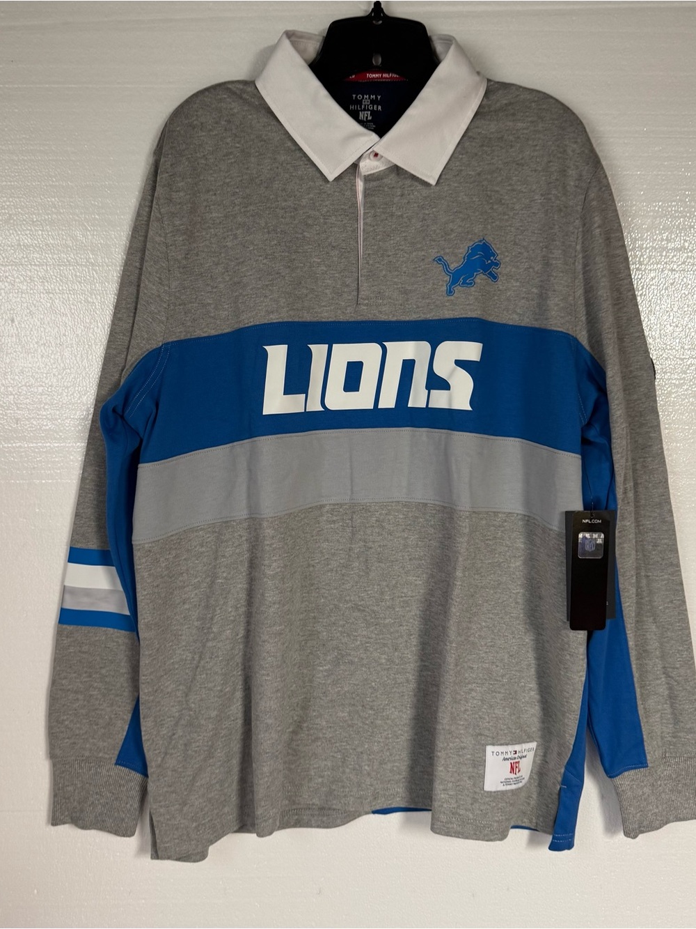 Tommy Hilfiger Shirt Men XL Gray Blue NFL Detroit Lions Men’s XL Rugby Polo